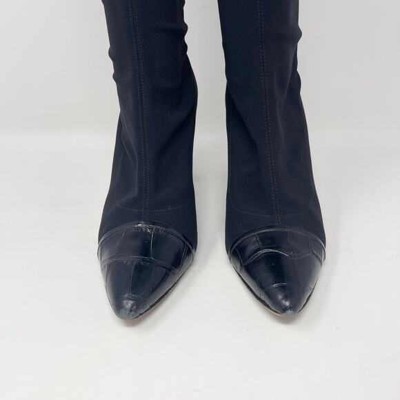 Donald J‎ Pliner Benne-D Boot Womens 9 Black Crepe Fabric Elastic 3.5" Heel M090 - Picture 7 of 9